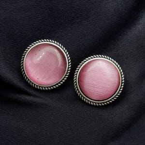 Stone Studs | Silver Look alike Earrings | Unique Partywear Jewelry - Color: "Babypink"