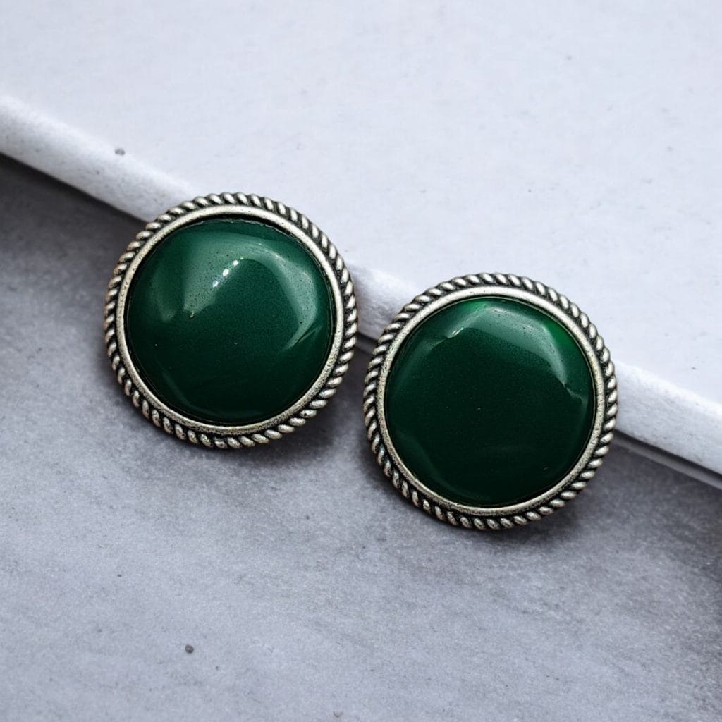 Bulk 518 Stone Studs | Silver Look alike Earrings | Unique Partywear Jewelry - "Green"