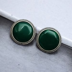 Stone Studs | Silver Look alike Earrings | Unique Partywear Jewelry - Color: "Green"