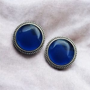 Stone Studs | Silver Look alike Earrings | Unique Partywear Jewelry - Color: "Blue"