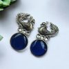 Oxidized Peacock Style Earrings | Silver Replica Stone Stud Jewelry