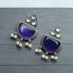 Silver Look alike Stone Earrings | Best Oxidised Stud Jewelry - "Amethyst"