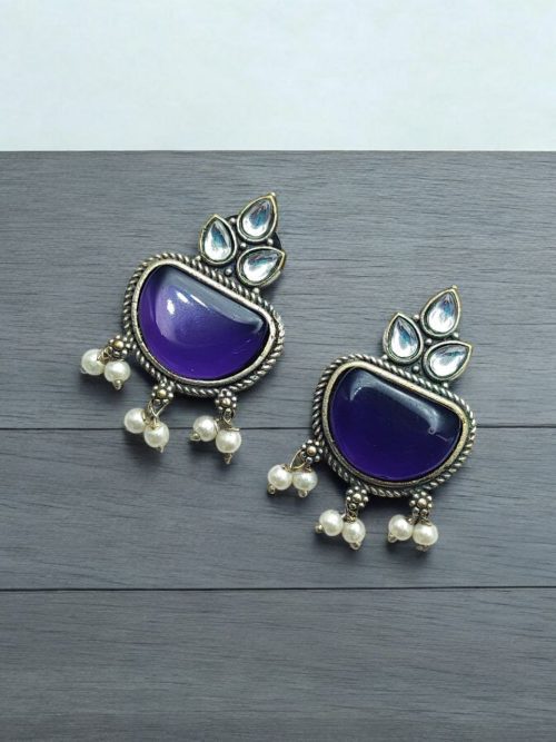 Silver Look alike Stone Earrings | Best Oxidised Stud Jewelry
