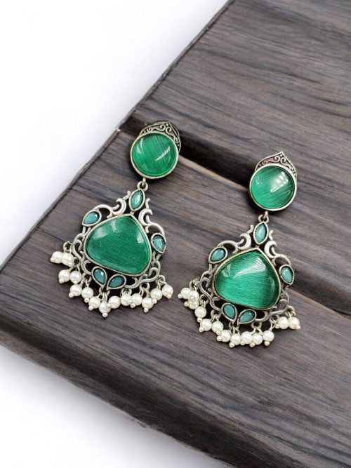 Premium Silver Replica Earrings | Best Monalisa Stones Oxidised Dangler Earring