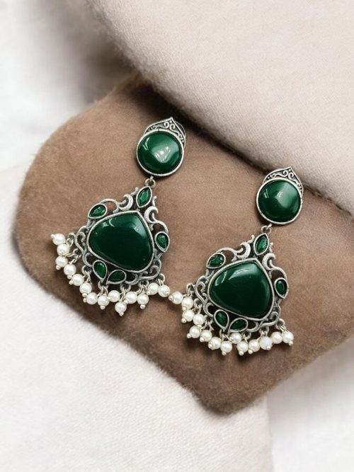 Premium Silver Replica Earrings | Best Monalisa Stones Oxidised Dangler Earring