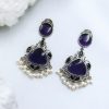 Premium Silver Replica Earrings | Best Monalisa Stones Oxidised Dangler Earring