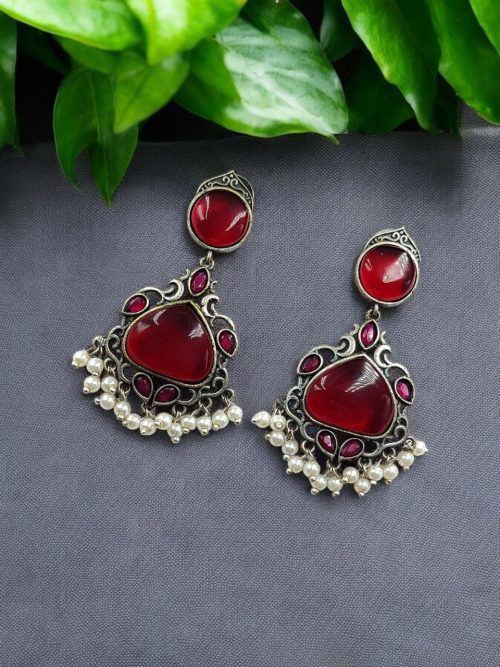 Premium Silver Replica Earrings | Best Monalisa Stones Oxidised Dangler Earring