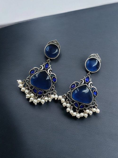 Premium Silver Replica Earrings | Best Monalisa Stones Oxidised Dangler Earring