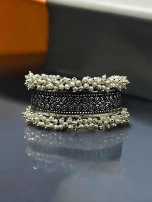 Silver Replica Cuff Bangle in Premium Quality | Best Pearl Work Bracelet