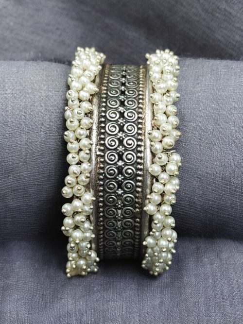 Silver Replica Cuff Bangle in Premium Quality | Best Pearl Work Bracelet