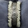 Handmade Cuff Bangle Silver Replica Floral Art | Pearl Work Bracelet