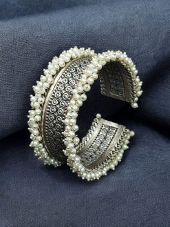 Silver Replica Cuff Bangle in Premium Quality | Best Pearl Work Bracelet