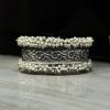 Handmade Cuff Bangle Silver Replica Floral Art | Pearl Work Bracelet