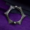 Oxidized free-sized silver replica floral art kada bangle bracelet with intricate floral designs.
