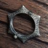 Oxidized free-sized silver replica floral art kada bangle bracelet with intricate floral designs.