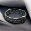 Traditional Silver Kada | Oxidised Flower Design Bangles | Free Size Bracelet