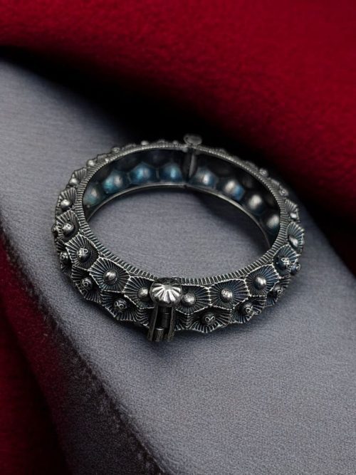 Antique Look Oxidised Kada Bracelet For Girls | Silver Replica Bangle