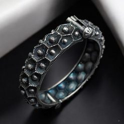 Antique Look Oxidised Kada Bracelet For Girls | Silver Replica Bangle