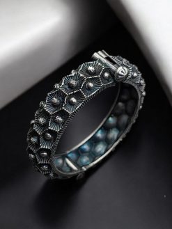 Antique Look Oxidised Kada Bracelet For Girls | Silver Replica Bangle