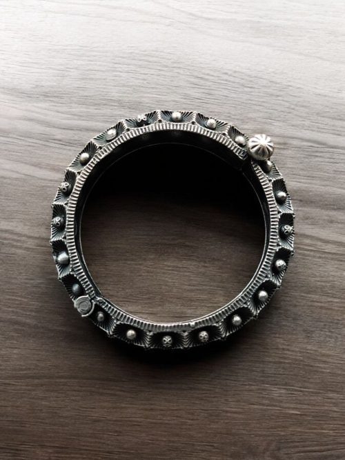 Antique Look Oxidised Kada Bracelet For Girls | Silver Replica Bangle