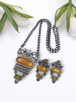Silver Looks Elephant Design Necklace Set | Oxidized Replica Jewelry