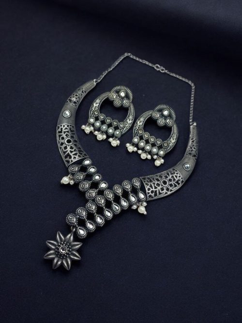 Silver Replica Hasali Necklace | Antique Designer Oxidized Jewelry