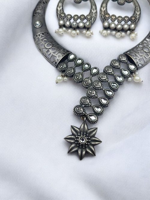 Silver Replica Hasali Necklace | Antique Designer Oxidized Jewelry