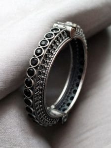 Antique Silver Replica Bracelet | Unique Silver Look Kada Bangle - Color: "Black"