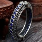 Antique Silver Replica Bracelet | Unique Silver Look Kada Bangle - "Blue"
