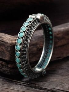 Antique Silver Replica Bracelet | Unique Silver Look Kada Bangle - Color: "Mint"