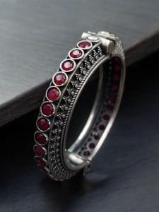 Antique Silver Replica Bracelet | Unique Silver Look Kada Bangle - Color: "Pink"