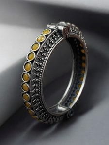 Antique Silver Replica Bracelet | Unique Silver Look Kada Bangle - Color: "Yellow"