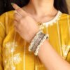 Handmade Cuff Bangle Silver Replica Floral Art | Pearl Work Bracelet