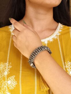 Antique Look Oxidised Kada Bracelet For Girls | Silver Replica Bangle