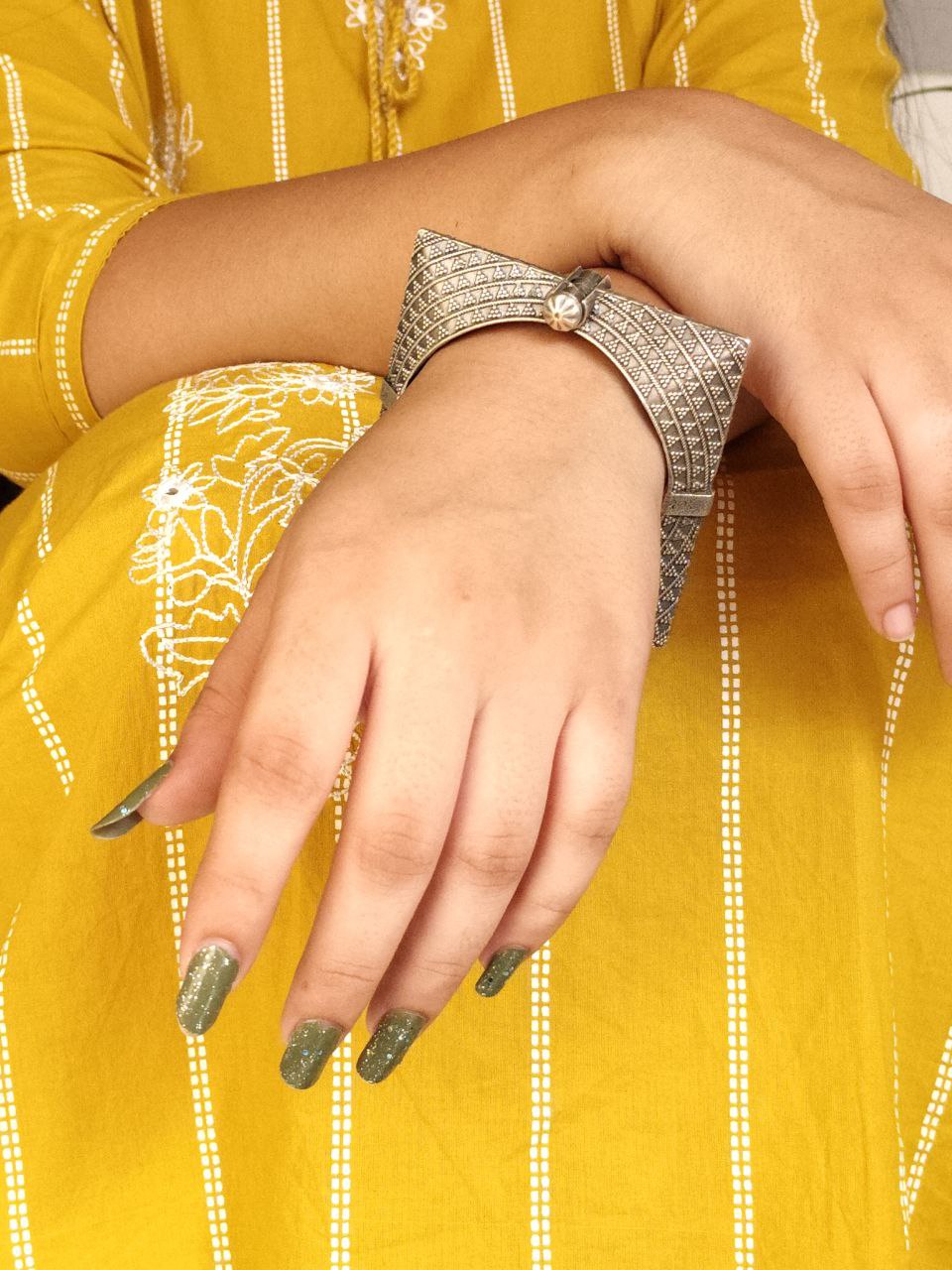 Silver Replica Square Bangle | Oxidized Bracelet | Free Size Kada 4 Silver Replica Square Bangle | Oxidized Bracelet | Free Size Kada