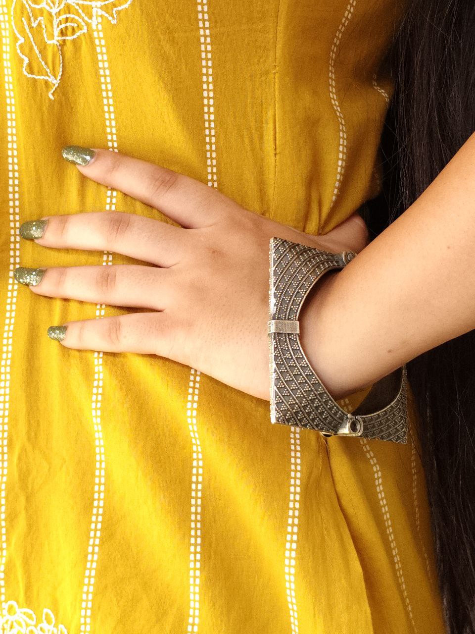 Silver Replica Square Bangle | Oxidized Bracelet | Free Size Kada 2 Silver Replica Square Bangle | Oxidized Bracelet | Free Size Kada