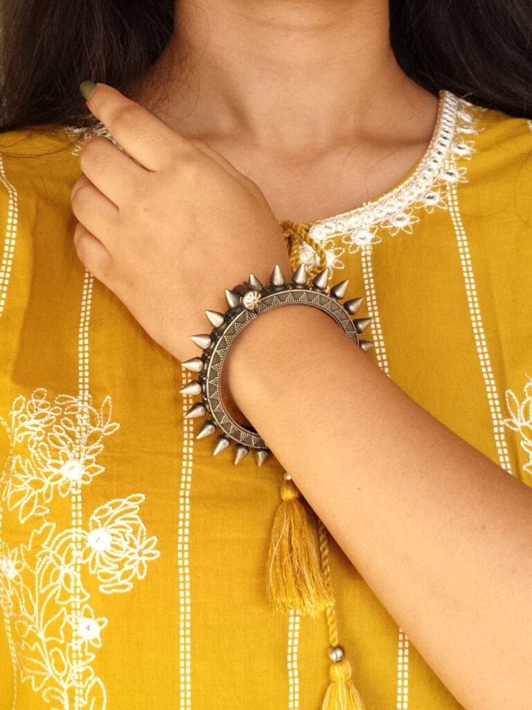 Traditional Silver look Kada | Unique Spikes Design Bracelet / Bangles