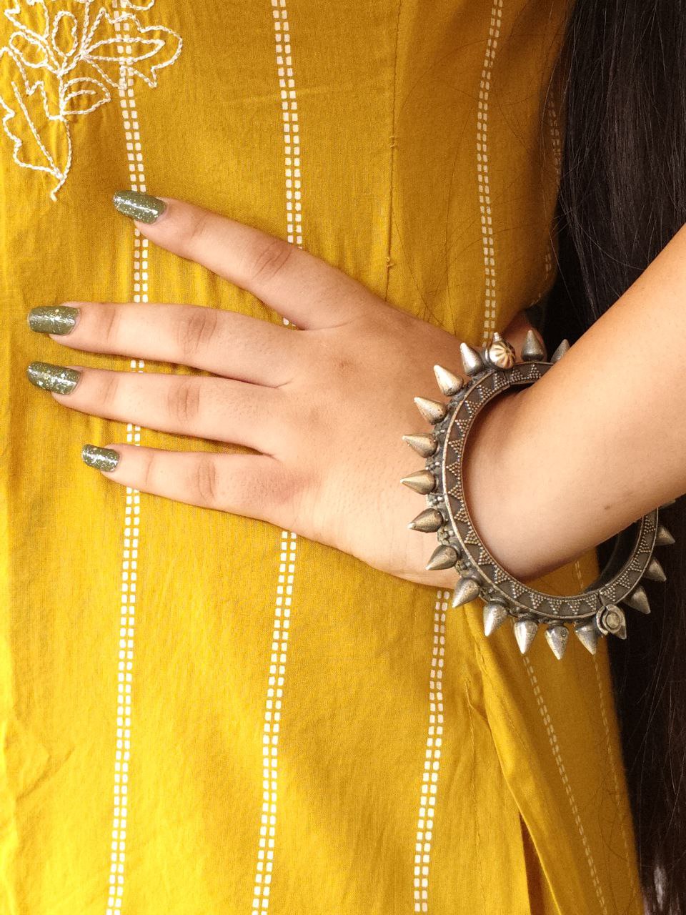 Traditional Silver look Kada | Unique Spikes Design Bracelet / Bangles 4 Traditional Silver look Kada | Unique Spikes Design Bracelet / Bangles