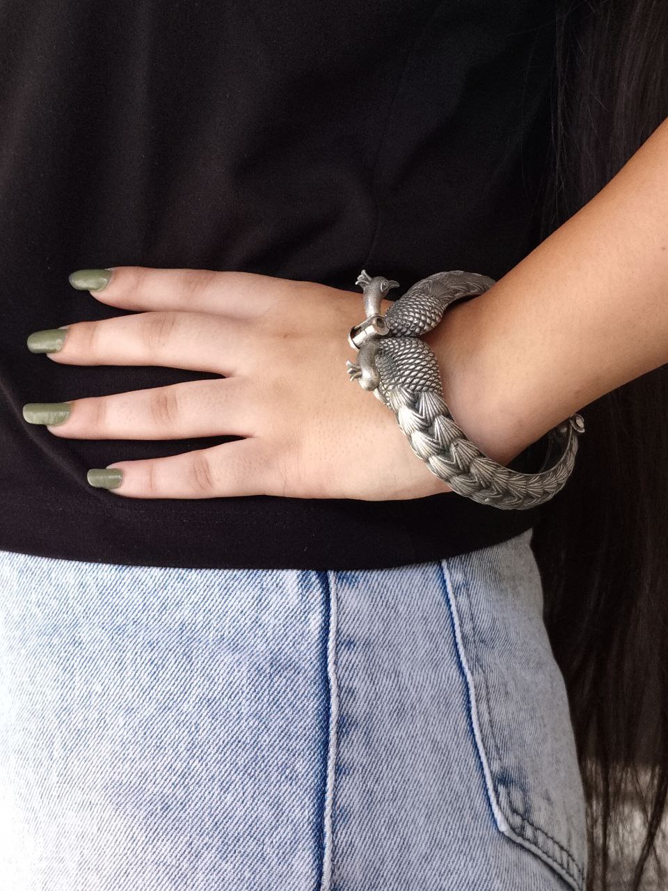 Premium Quality Peacock Style Bangle | Oxidized Kada / Bracelet 2 Premium Quality Peacock Style Bangle | Oxidized Kada / Bracelet for Girls