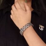 Traditional Silver Kada | Oxidised Flower Design Bangles | Free Size Bracelet