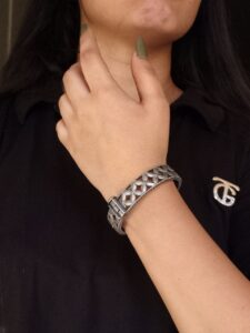 Traditional Silver Kada | Oxidised Flower Design Bangles | Free Size Bracelet