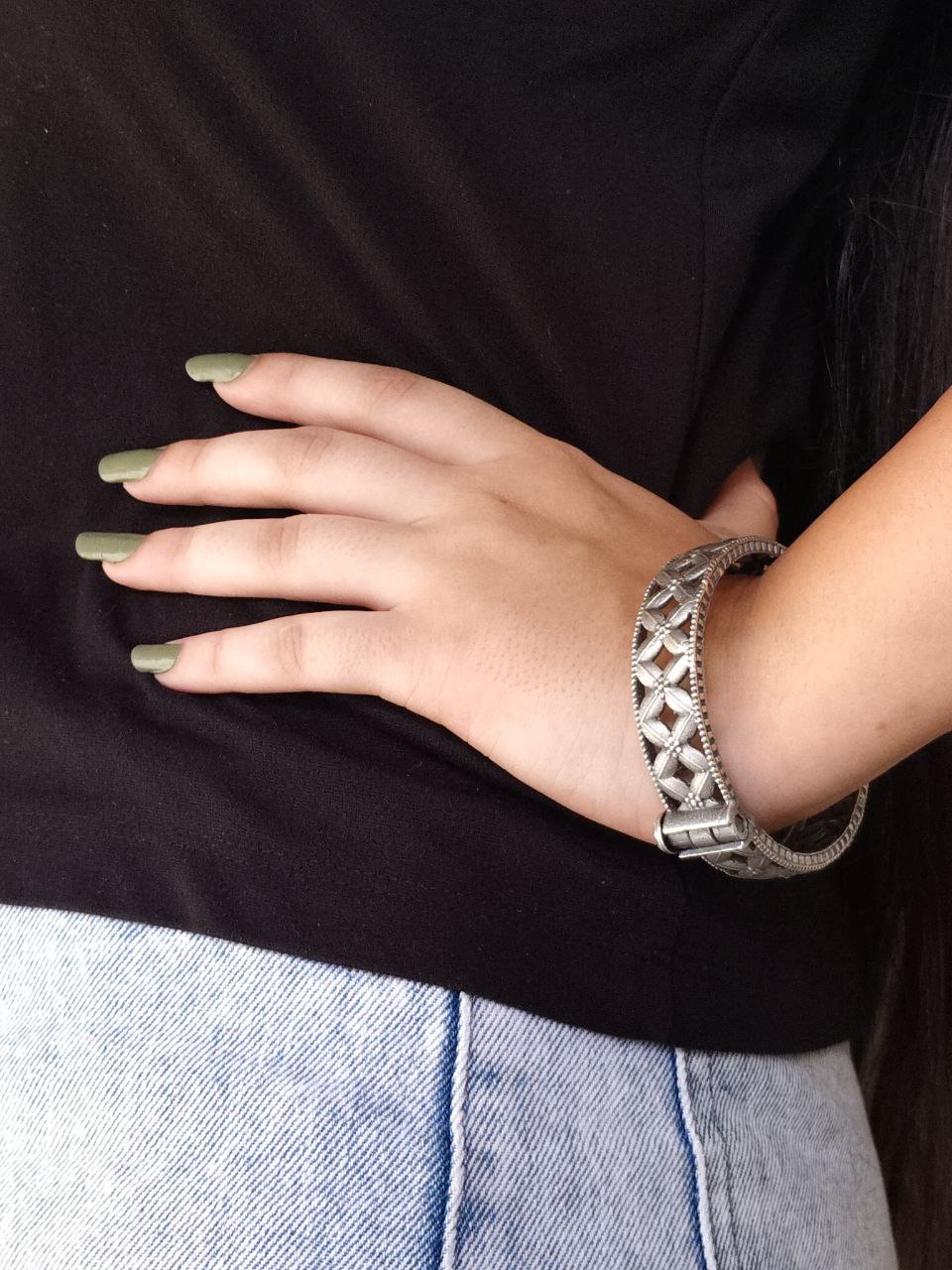 Traditional Silver Kada | Oxidised Flower Design Bangles | Free Size Bracelet 4 Traditional Silver Kada | Oxidised Flower Design Bangles | Free Size Bracelet