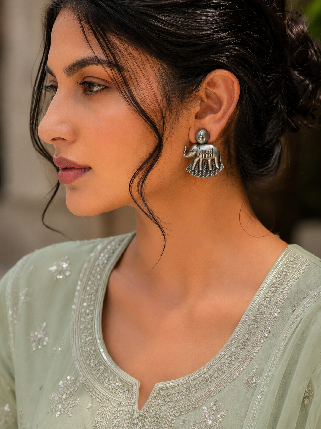 Silver Replica Elephant Stud | Adorable Light Weight Oxidized Earrings 1 Silver Replica Elephant Stud | Adorable Light Weight Oxidized Earrings