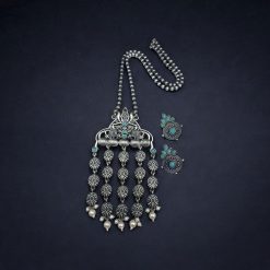 Oxidized Elephant Design Necklace Set | Unique Long Dangler Silver Touch Jewelry