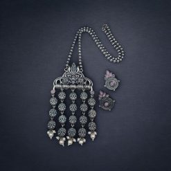 Oxidized Elephant Design Necklace Set | Unique Long Dangler Silver Touch Jewelry