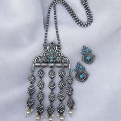 Oxidized Elephant Design Necklace Set | Unique Long Dangler Silver Touch Jewelry