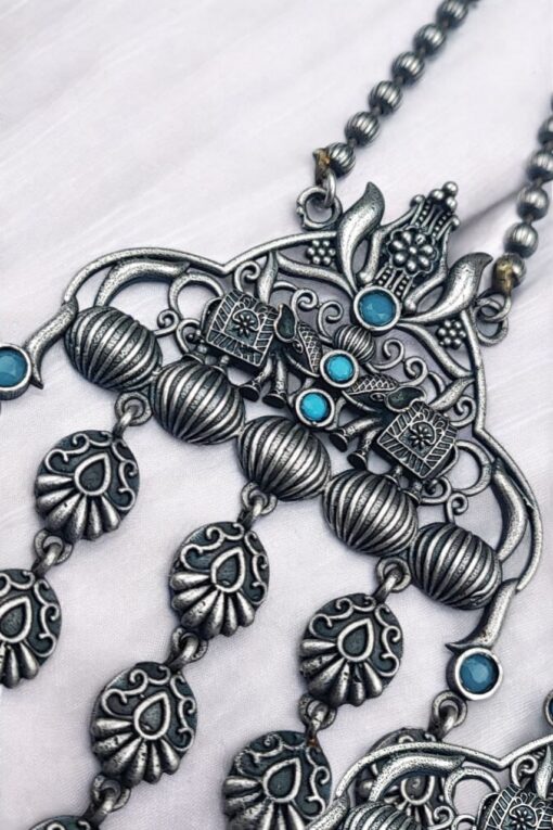 Oxidized Elephant Design Necklace Set | Unique Long Dangler Silver Touch Jewelry
