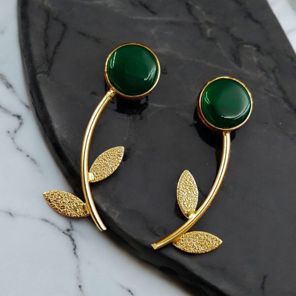 Bulk 440 Flower Style Contemporary Earrings | Best Gold-Plated Premium Jewelry - "Green"