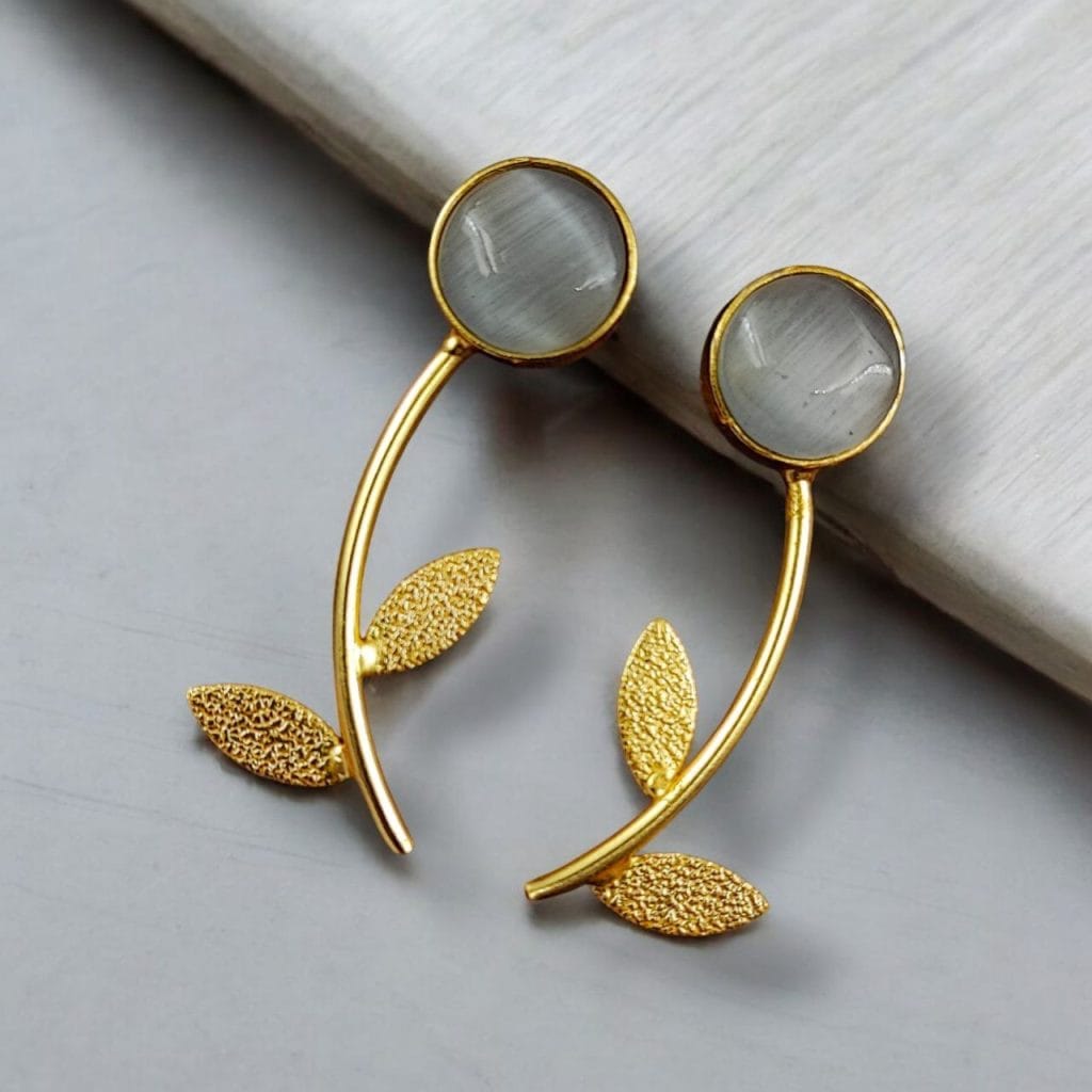 Bulk 444 Flower Style Contemporary Earrings | Best Gold-Plated Premium Jewelry - "Grey"