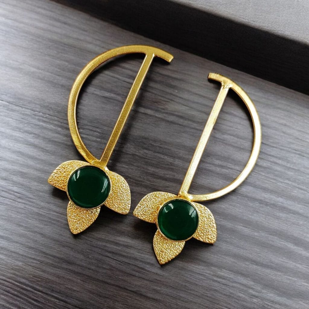 Bulk 408 Light Weight Gold Polish Contemporary Earrings | Casual Wear Jewelry - "Green"